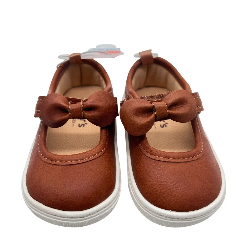 NEW‎ Carter's Lily-G Girls Toddler 4 Brown Walking Shoes Bow Accent First Shoes